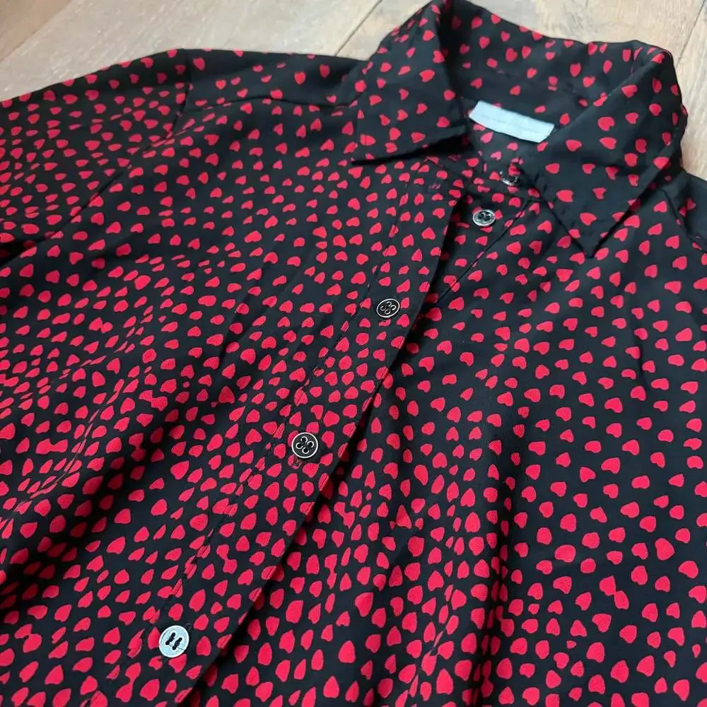 New York & Co Black Shirt Dress Red Hearts, 3/4 Sleeve, & Belt Valentine’s ~ Sm - Picture 3 of 7